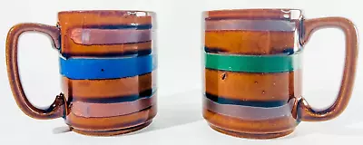 Vintage Made In Japan Brown Striped Stoneware Coffee Mug Set • $29.99