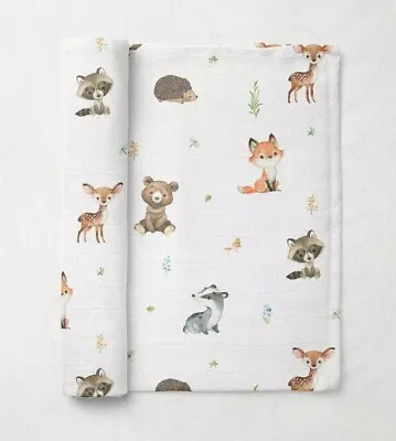 Woodland Animals Luxury Organic Bamboo Unisex Baby Muslin Swaddle Blanket Cloth  • £16.99