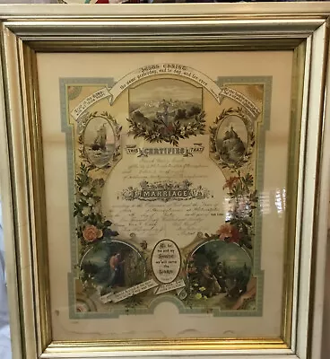 1890 Ornate  Marriage Certificate In Original Frame. • $130