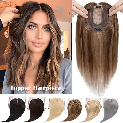 100% Remy Human Hair Women Topper Top Hairpiece Clip In Silk Base Toupee Wig Icy • $32.27