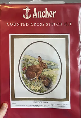 Anchor Cross Stitch Kit Country Rabbits 25.5 X 21 Cm 14 Count PCE 834 - NEW • £16.99