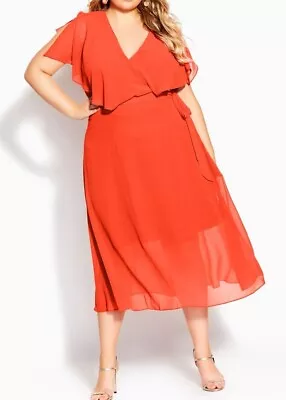 NEW City Chic Ladies Tigerlily Chiffon Softly Tied Dress Plus Size XS 14  #F32 • $49.95