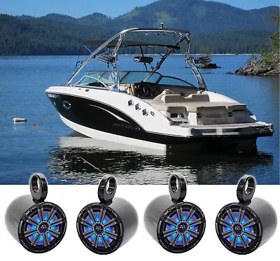 (4) KICKER 45KM84L 8  1200 Watt Marine Boat Wakeboard Tower Speakers W/LED's KM8 • $664.80