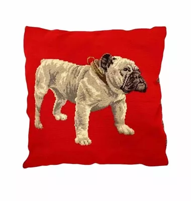 Dog Design Decorative Pillow Bulldog Needlepoint Tapestry Vintage Decor • $185