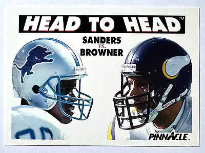 HOF'er BARRY SANDERS Lions JOEY BROWNER Vikings 1991 Pinnacle HEAD TO HEAD Card • $1