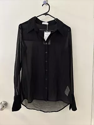 Kookai Black Sheer Long Sleeve Shirt Blouse Size 34 Size 10-12 • $22.50