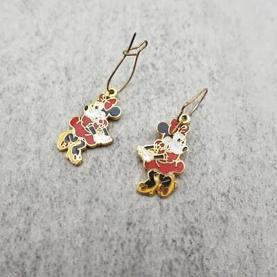 Disney Earrings Minnie Mouse Classic Enamel Gold Tone 1.25 Inch Drop Dangle • $6.99