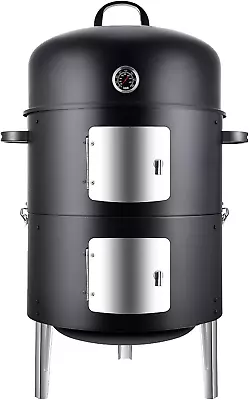 Vertical 17 Inch Steel Charcoal Smoker Heavy Duty Round BBQ Grill For Outdoor C • $125.52