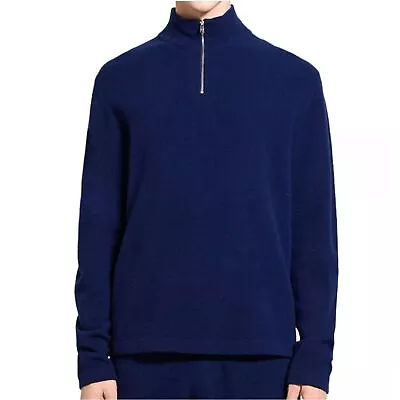 Theory Navy Relaxed Fit Wool Blend 1/4 Zip Mock Turtleneck Long Sleeve Sweater L • $34.99
