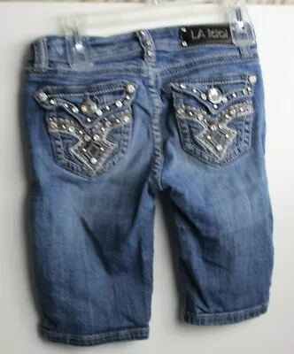 LA Idol Denim Bermuda Shorts Girls Size 10 Embellished Flap Pockets 23  X 9  • $19.95