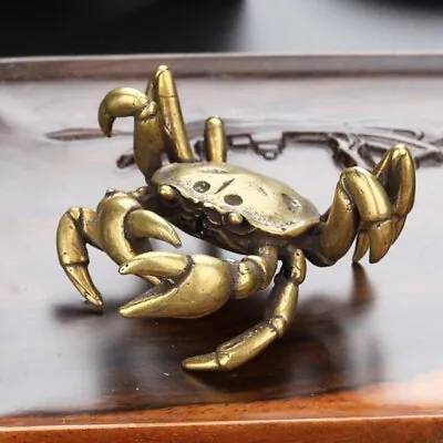 Solid Pure Vintage Brass Crab Tea Desk Ornament Antique Crafts Home Office Decor • $14.83