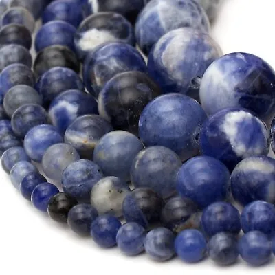 Natural Sodalite Beads Round 15” Strand Jewelry Making 4mm 6mm 8mm 10mm 12mm • $5.83