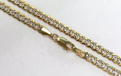 L@@K Real 14K Yellow White Gold Curb Cuban CHAIN NECKLACE 26-7/8  Long MEN • $1499.99