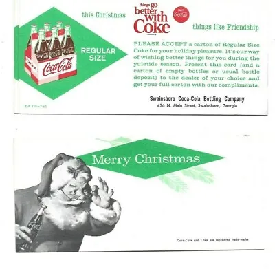 Swainsboro Coca-cola Bottling Company  Free Coke Coupons (2) Dated 7 - 63 • $2