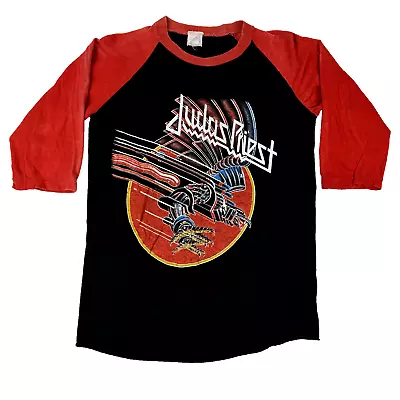 Vintage 80s Judas Priest Iron Maiden Mens Raglan Shirt Black Red Small 16.5 X 24 • $299