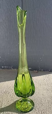 Viking Swung Glass Vase MCM Green Glass Retro Vase 12 Inch • $38