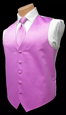 Men's Orchid Fuchsia Pink Zelente Tuxedo Vest With Long Or Bow Tie Wedding Groom • $2.69