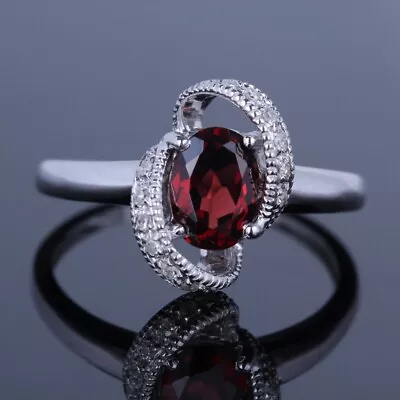 Solid 10k White Gold Pave Setting Garnet Diamonds Jewelry Engagement Fine Ring • $763.14