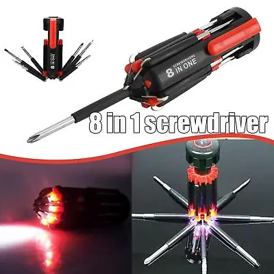 $7.30 • Buy 8 In 1 Screwdriver W/ 6 LED Torch Flash Light Multi-Functional Repair Tool TOP