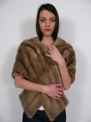 Genuine Mink Fur Stole Champagne Ash Blonde Wrap Shrug Bolero Cape Jacket Coat • $149