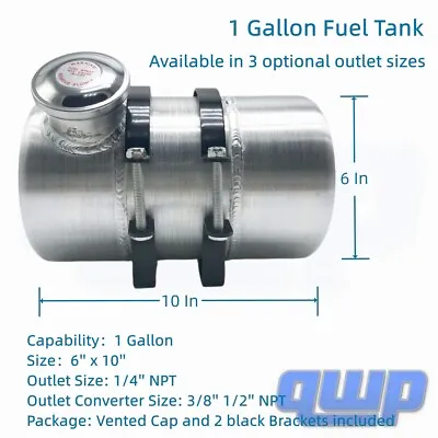 6'' X 10  1 Gallon Gas Tank 1/4'' NPT Aluminum Spun Fuel Tank Fit Motor /Boat • $119.70