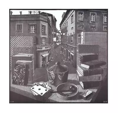 Still Life And Street Poster 22x24.5 Italy '37 By MC Escher Surrealism Print New • £20.85