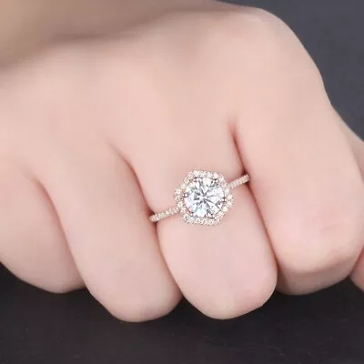 Diamond Wedding Ring 1.5 Ct Round Moissanite Diamonds Halo Engagement Ring • $180.54