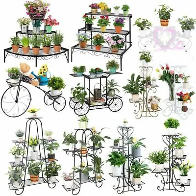 Professional Plant Stand Outdoor Indoor Metal Flower Pot Shelf Rack Wrought Iron • $34.98