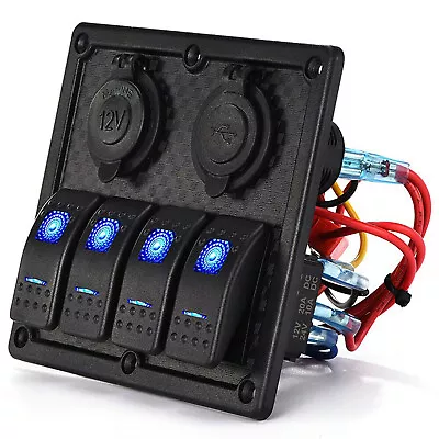 4Gang Waterproof 12V Rocker Switch Panel Breakers Blue LED For Cars Marine Boat • $22.99