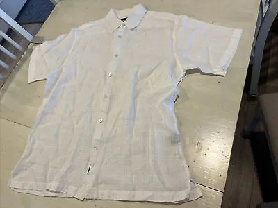 MURANO Fine European Linen White Textured Shirt Size L • $16.98