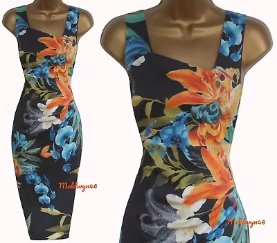 Karen Millen ✩ Classic Tropical Lily Floral Pencil Wiggle Cocktail Dress ✩ Uk 10 • £69.99