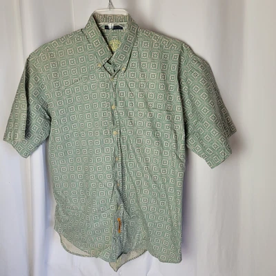 $12.99 • Buy Men's Large BD BAGGIES Green & Cream Geometric Shirt, Button Front, Short Sleeve