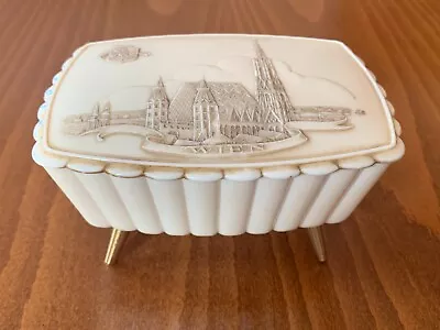 Art Deco KM AUSTRIA Bakelite & Brass Feet Lidded Trinket Box WIEN Cathedral 1930 • $110.99