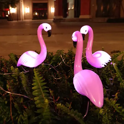 3pcs Pink Plastic Flamingo Solar Garden Stake LED Light Ornament Outdoor Decor • £12.94