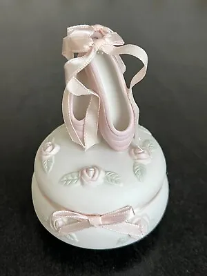 Music Box Pink Ballerina Point Shoes Floral Porcelain By Roman Rotating Vintage • $27.99