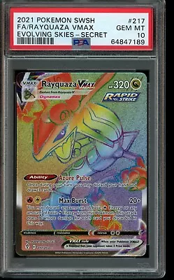 PSA 10 GEM MINT Pokemon Rayquaza VMAX Evolving Skies #217 2021 • $84.73