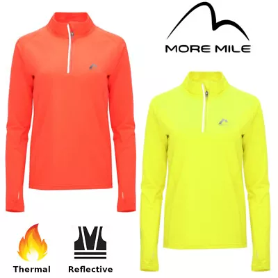 Womens Thermal Long Sleeve Running Zip Top More Mile Ladies Hi Viz Thumb Jersey • £16.95