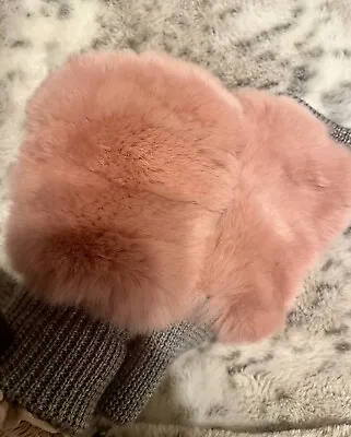 Jocelyn Pink Grapefruit Gray100% Real Rabbit Fur Fingerless Mittens GloveOS • $37