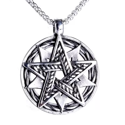 Fashion Mens Pagan Wiccan Pentagram Star Pendant Necklace Stainless Steel • $12.58