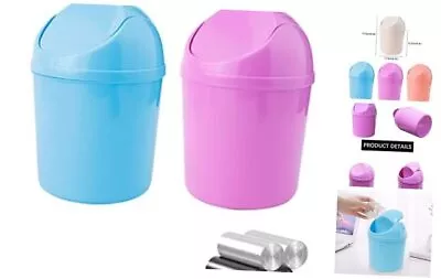 2 Pcs Plastic Mini Wastebasket Trash Can With Swing Lid With 120 Blue + Purple • $20.49