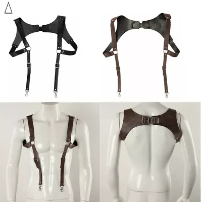 Mens Smooth Leather Suspenders Adjustable Elastic Strap Swivel Hooks H Backed • $18.94