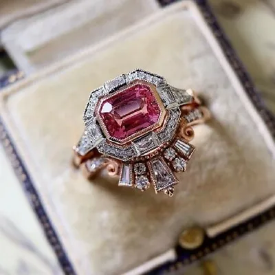 Women 2Pcs/Set 14k Rose Gold Plated Rings Elegant Cubic Zirconia Jewelry Sz 6-10 • $3.13