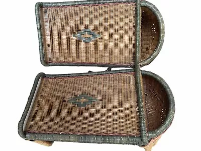 Vintage Boho Wicker Rattan Lap Tables Breakfast In Bed Serving Trays SET OF 2! • $175