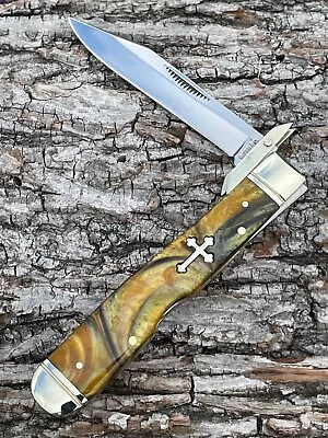 GERMAN CREEK*c GUARDIAN ANGEL SWINGUARD CHEETAH TIGER EYE SYNTHETIC KNIFE KNIVES • $26