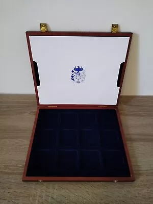 Stunning Wooden Coin Medal Storage Box With Blue Velvet Inlay Original Sleeve  • £32.50