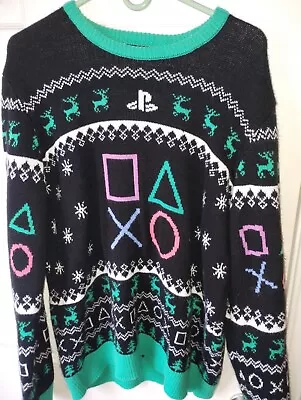 Men's Sony Playstation Symbols Ugly Christmas Sweater Holiday Party Gamer Sz XL • $20