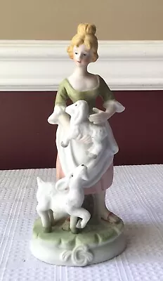 Vintage Victorian Style Porcelain Figurine Of A Lady With 2 Goats Unmarked • $19.95