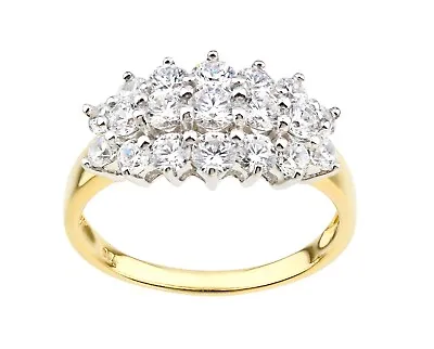 9ct Yellow Gold On Silver 1.50ct Cluster Ring Sizes J To V - Simulated Diamond • £29.95