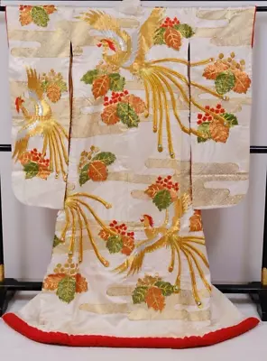 Vintage Japanese Kimono Uchikake Gorgeous Wedding Gold Phoenix Embroidery (u58) • $180