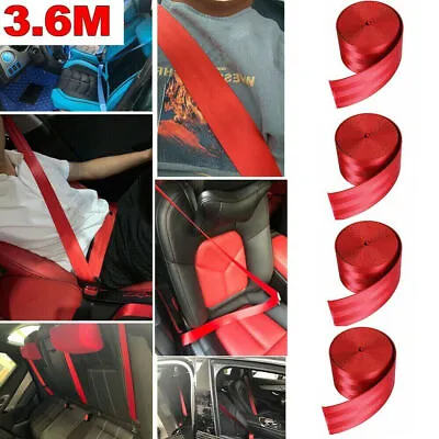 Car 3.6M Seat Belt Webbing Polyester Seat Lap Retractable Nylon Safety Strap Red • $19.49